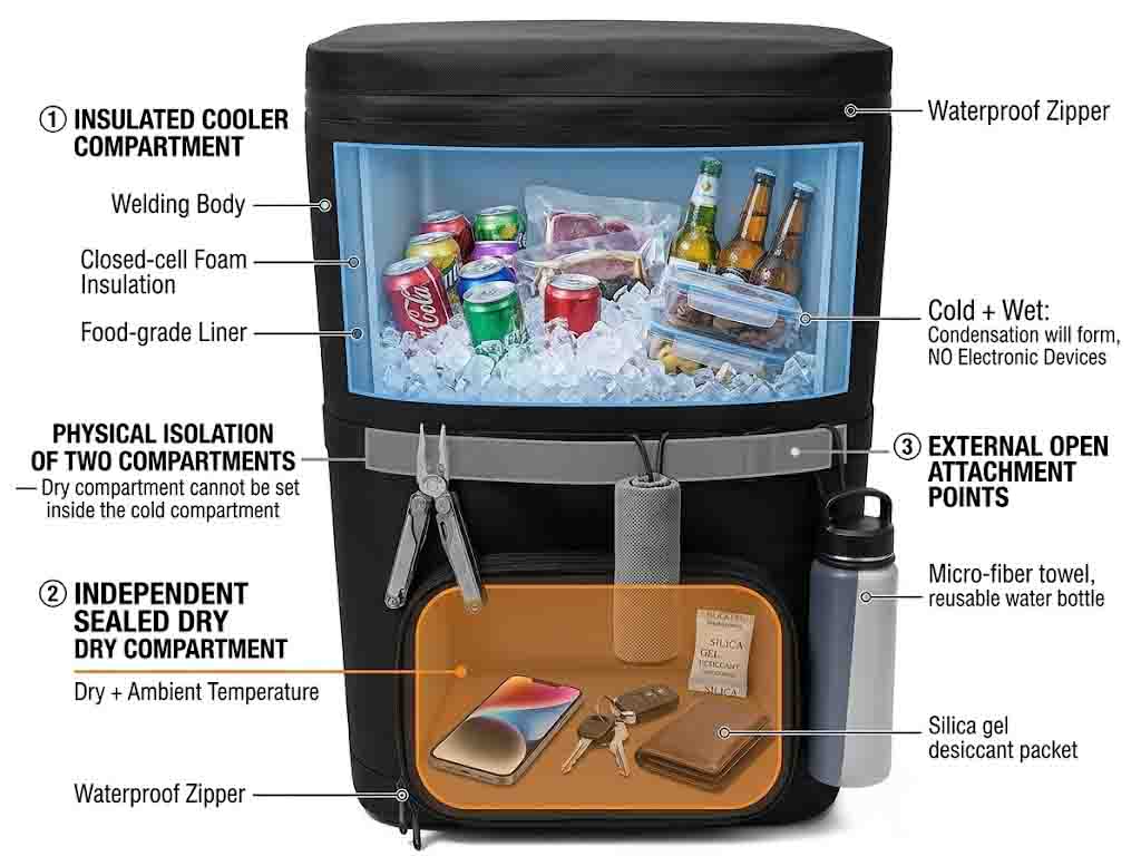 Backpacks Cooler Boating: Panyimpenan garing sing dadi luwih adhem